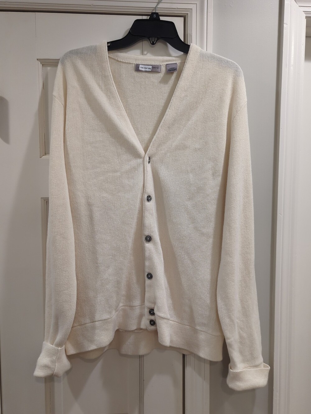 Mens L acrylic Grandpa Ivory Button-Front V-Neck Cardigan Cream